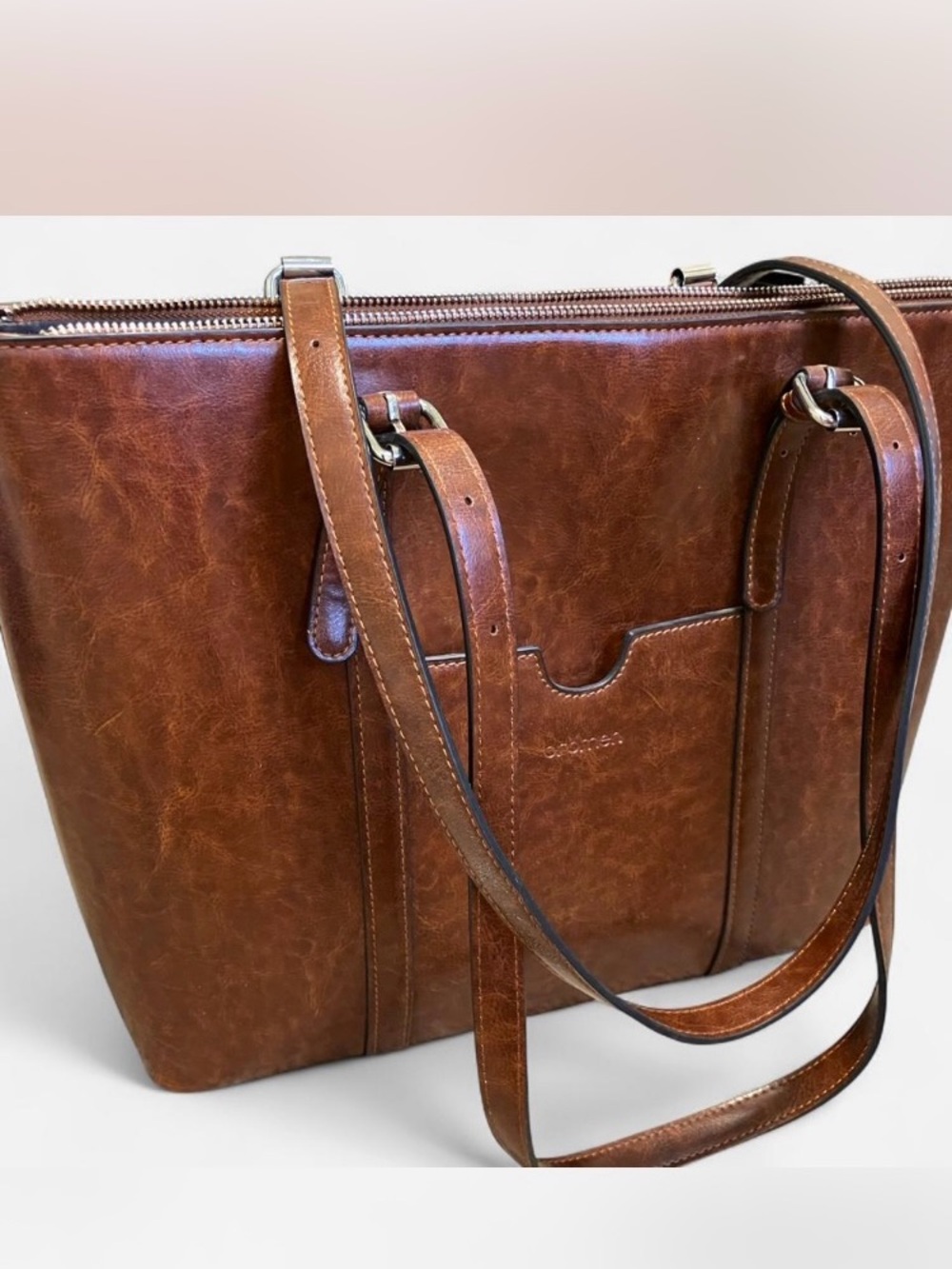 Bromen Vegan Leather Laptop Structured Tote Bag